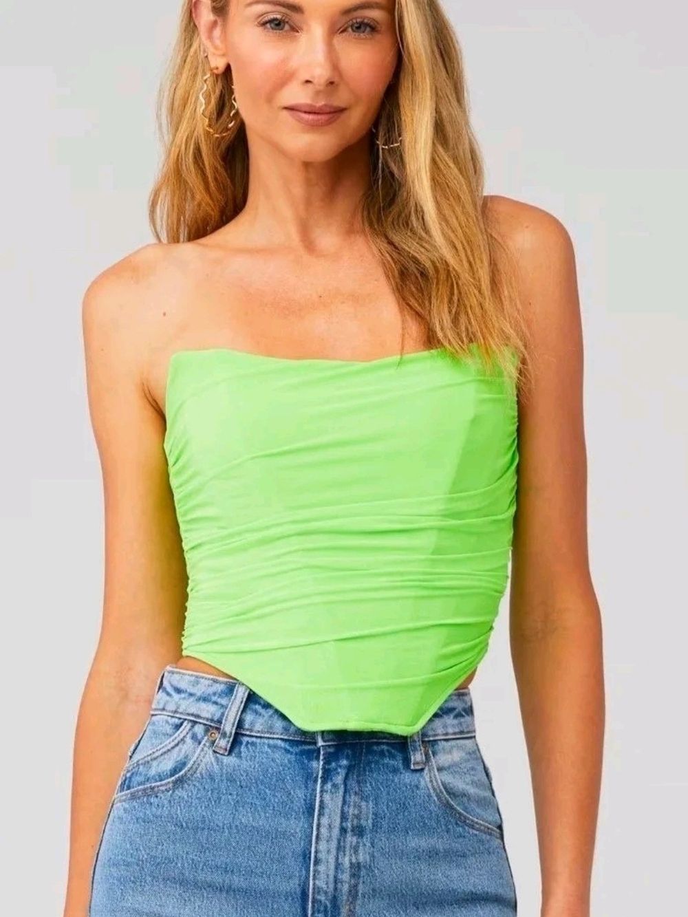 Steve Madden Dahlia Boned Corset Top in Neon Green 💚 Strapless Ruched Camisole - Picture 1 of 6